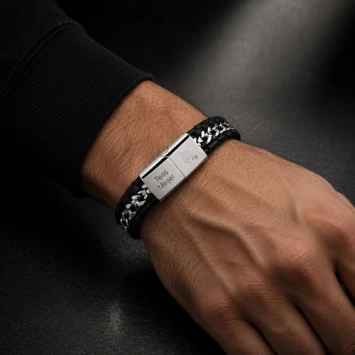 Zippo gevlochten armband leer/staal