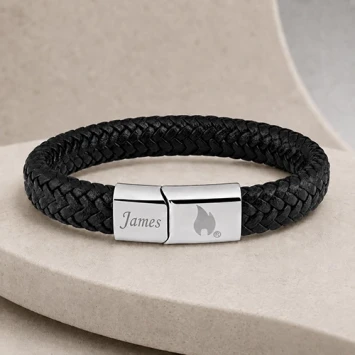 Zippo dubbel gevlochten zwart leren armband met gravure