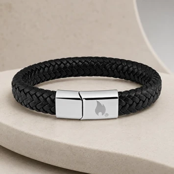 Zippo gevlochten zwart lederen armband