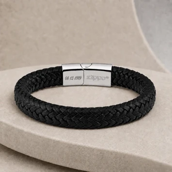Zippo gevlochten zwart lederen armband