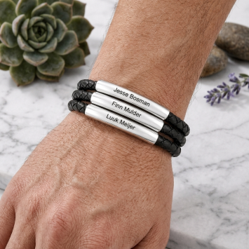 Zippo Lederen zwart armband met 3 banden