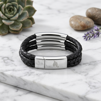 Zippo Lederen zwart armband met 3 banden