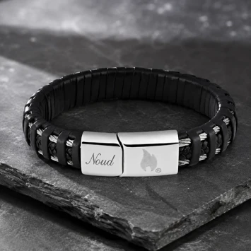 Zippo staal gevlochten lederen armband met gravure