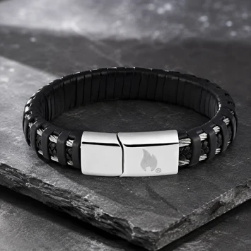 Zippo staal gevlochten lederen armband