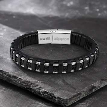 Zippo staal gevlochten lederen armband