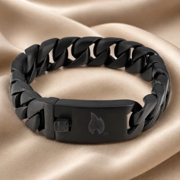 Steel Link zwart RVS schakelarmband met gravure