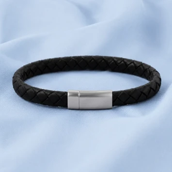 Zwart lederen gevlochten armband