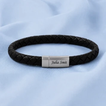 Zwart lederen gevlochten armband