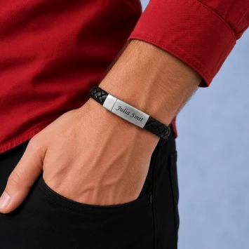 Zwart lederen gevlochten armband