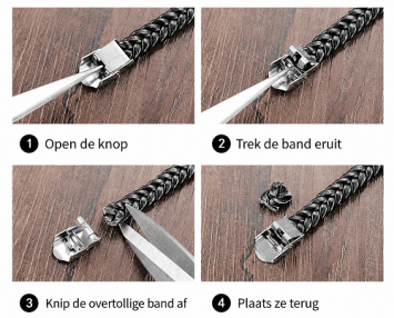 Zwart leren armband met 4 banden en zwarte plaat