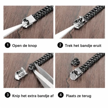 Zwart leren armband met 4 banden en RVS plaat