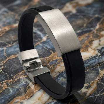Zwart leren as armband met schuif