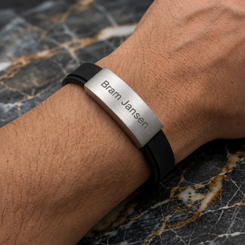 Zwart leren as armband met schuif