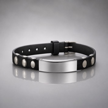 Zwarte armband met RVS plaat en gesp