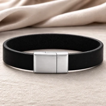 Zwarte leren armband 12 mm