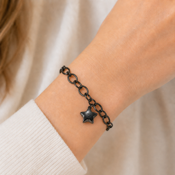 Zwarte RVS as armband met ster bedel en schroefdopje